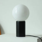 Table Lamp | Bauhaus White Glass Globe & Colorful Base | Compact