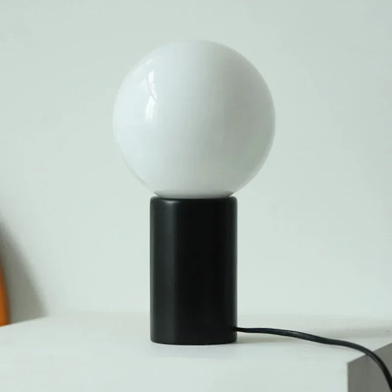 Table Lamp | Bauhaus White Glass Globe & Colorful Base | Compact