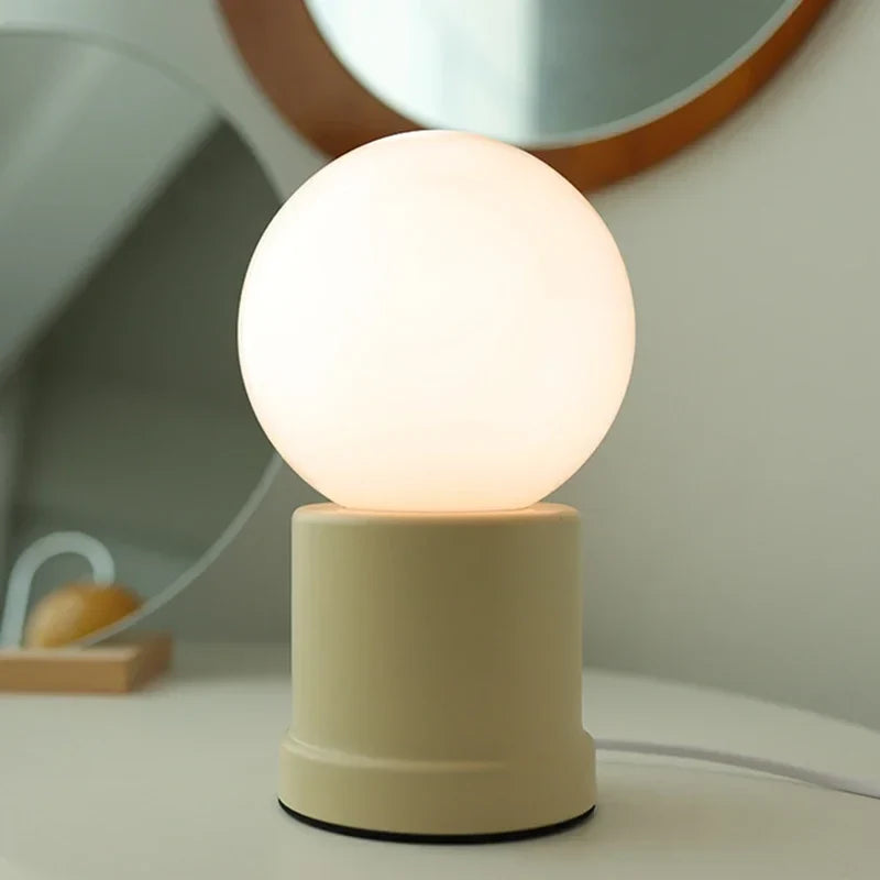 Table Lamp | Bauhaus White Glass Globe & Colorful Base | Compact