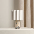 Table Lamp | Calacatta Marble Base & Linen Shade | Rechargeable Wireless