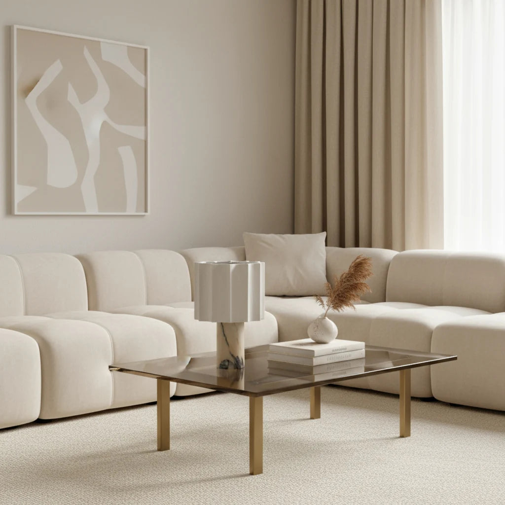 Table Lamp | Calacatta Marble Base & Linen Shade | Rechargeable Wireless