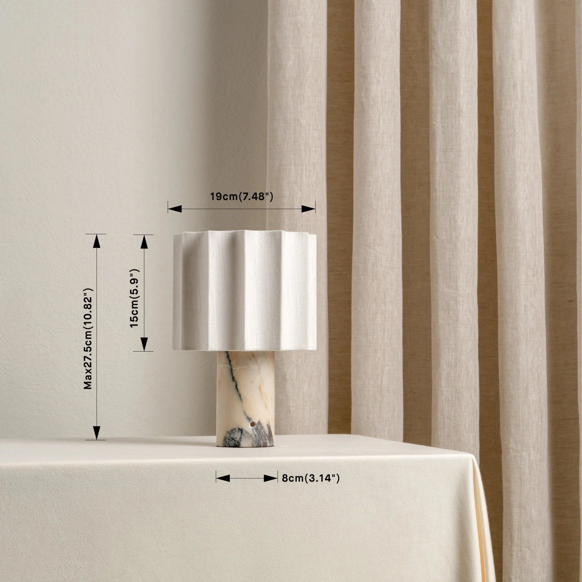 Table Lamp | Calacatta Marble Base & Linen Shade | Rechargeable Wireless