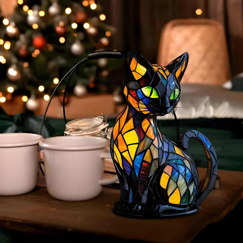 Table Lamp | Cat-Shaped Glass Mosaic & Colour-Changing | E14 Socket