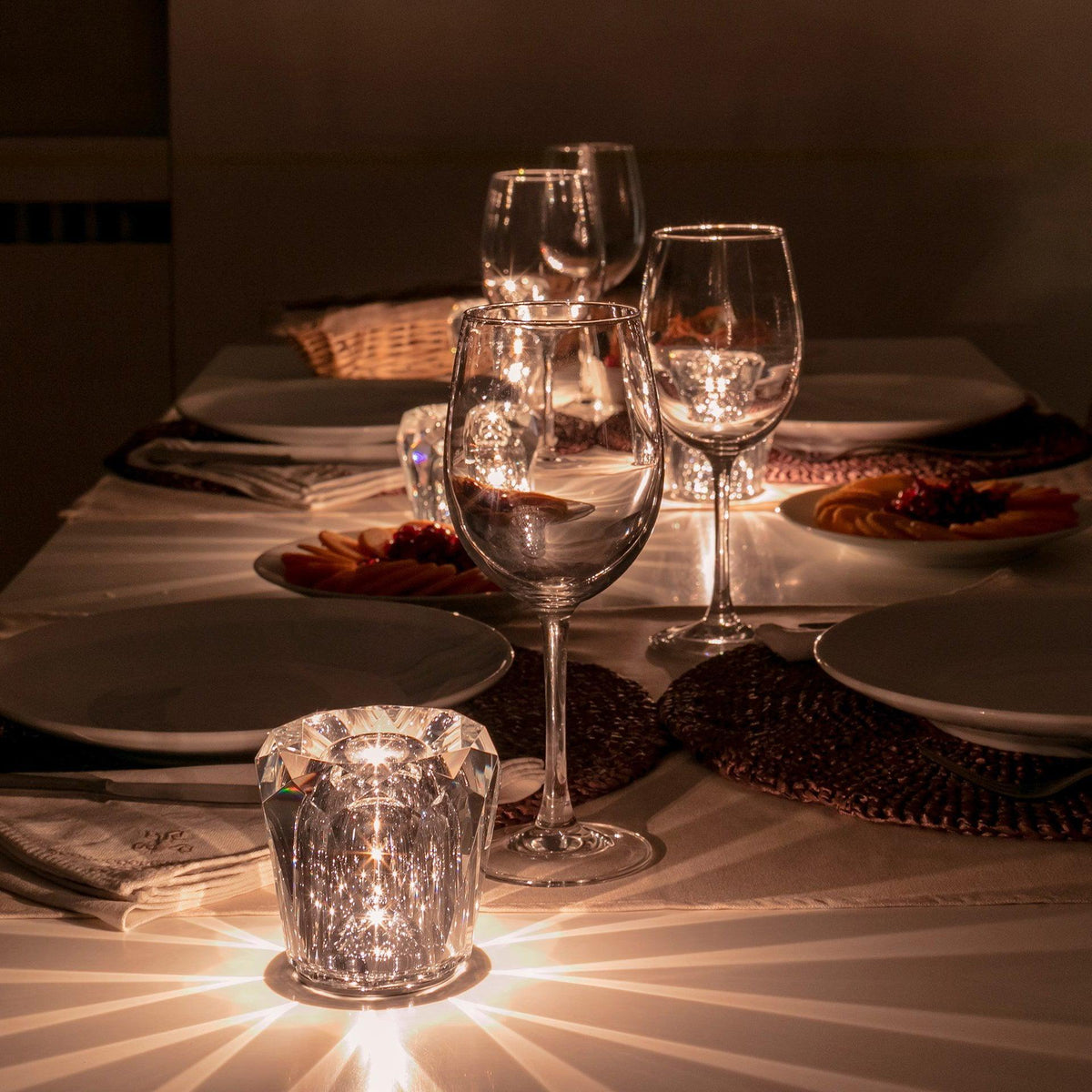 Table Lamp | Diamond-Cut Crystal Prism Shade & USB Rechargeable