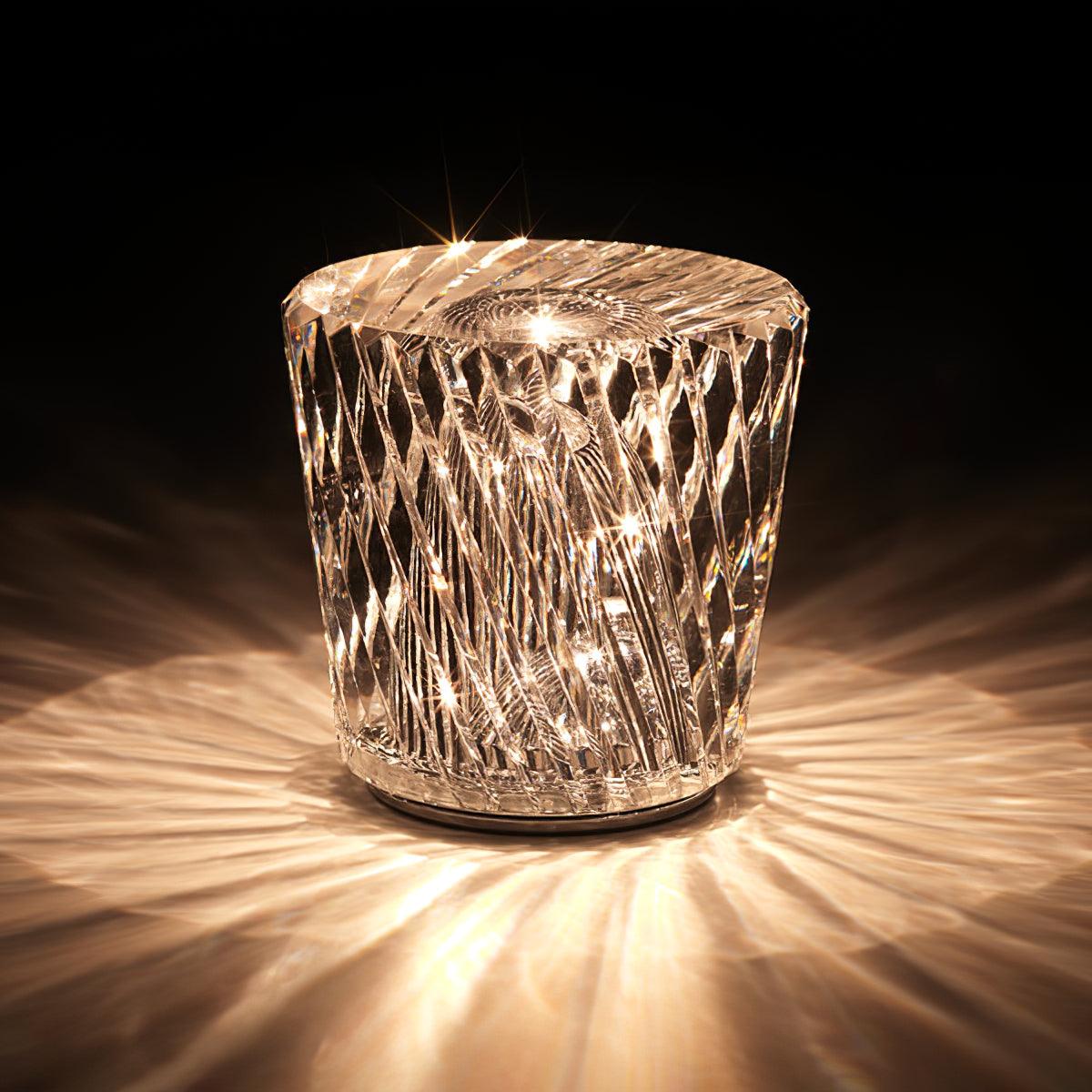 Table Lamp | Diamond-Cut Crystal Prism Shade & USB Rechargeable