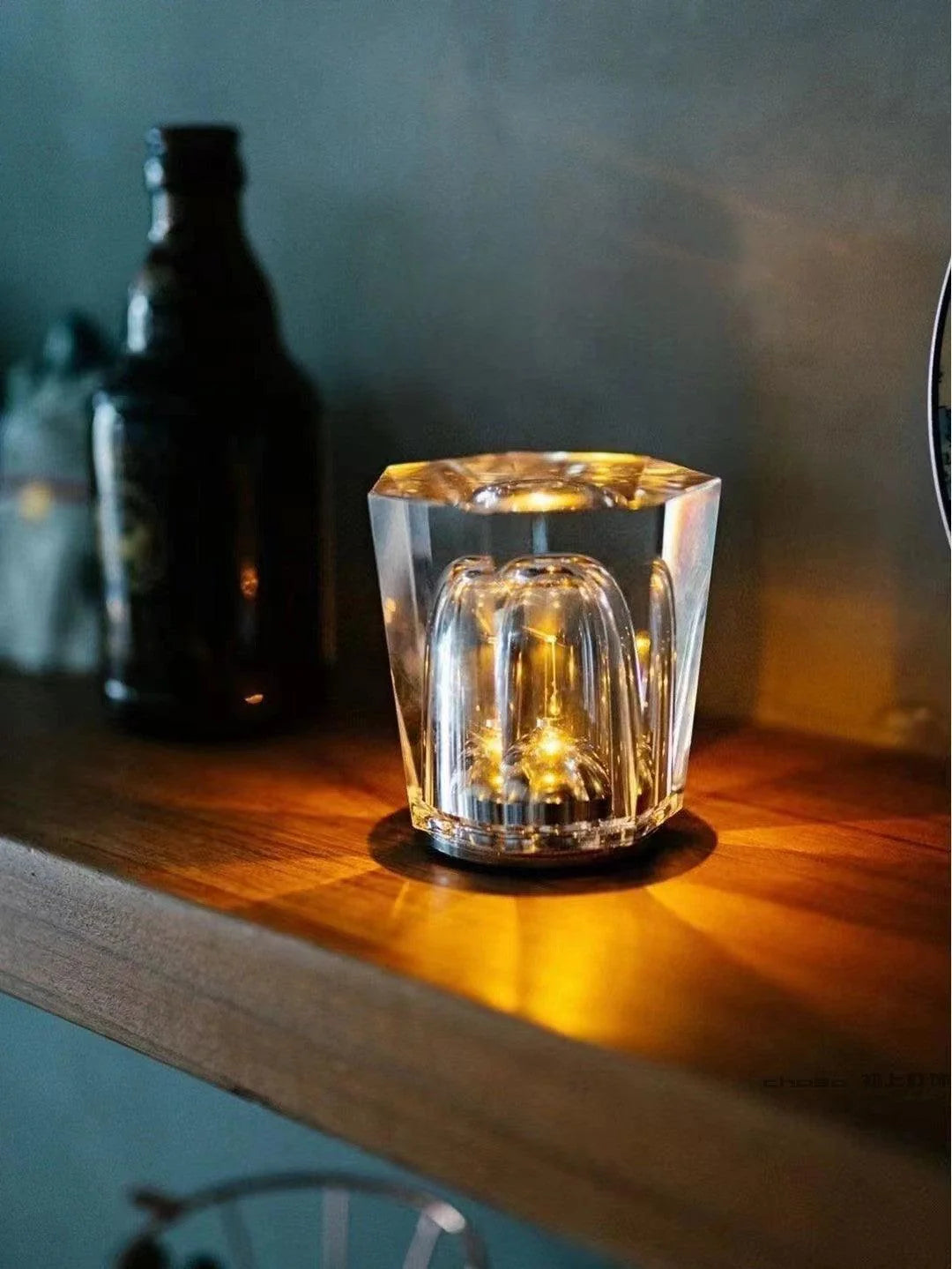 Table Lamp | Diamond-Cut Crystal Prism Shade & USB Rechargeable