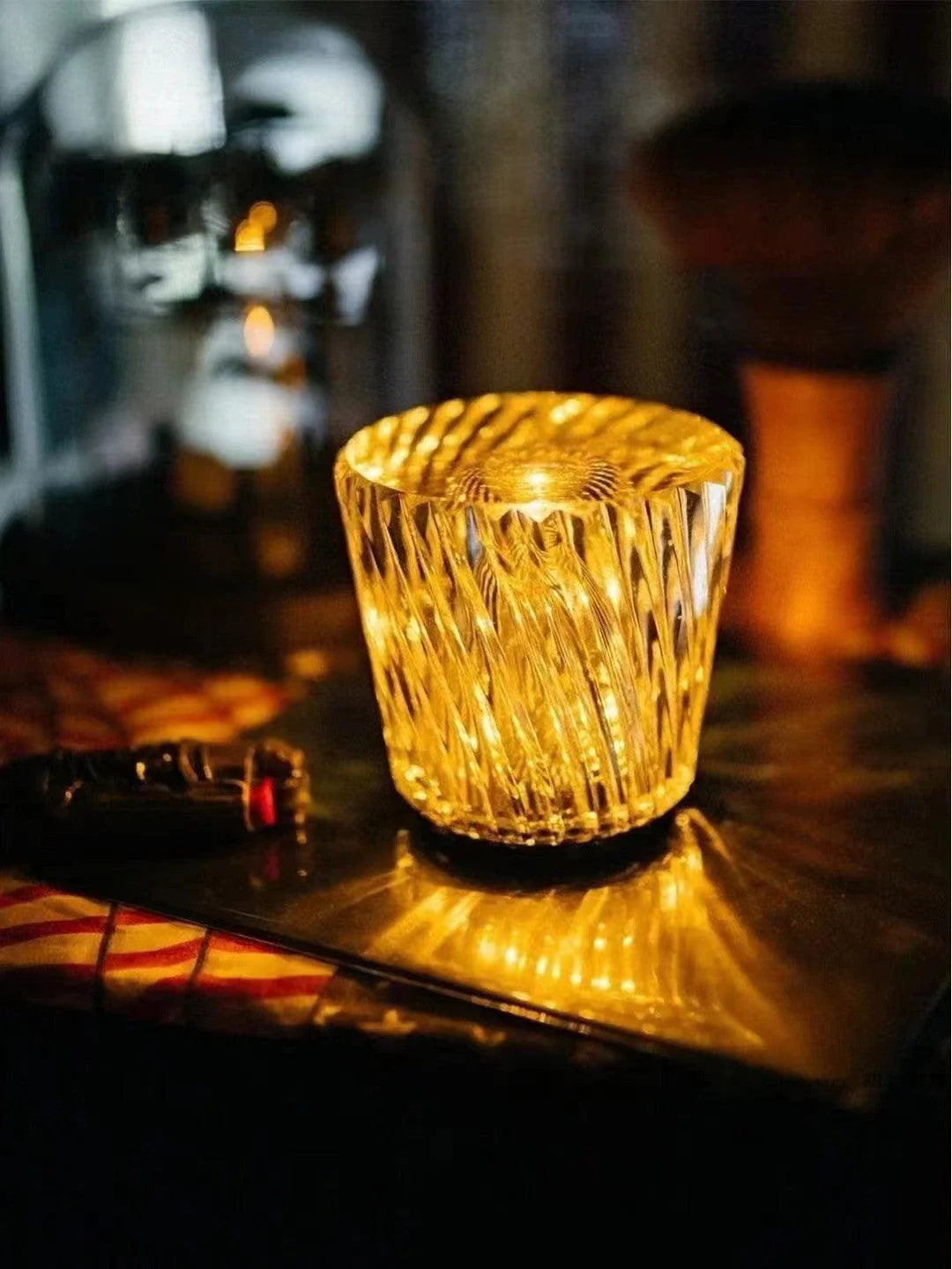 Table Lamp | Diamond-Cut Crystal Prism Shade & USB Rechargeable