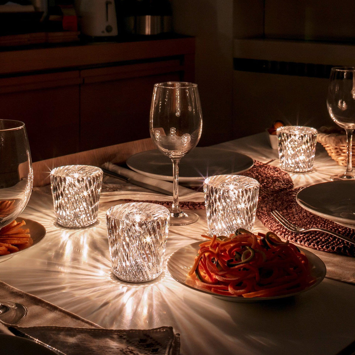 Table Lamp | Diamond-Cut Crystal Prism Shade & USB Rechargeable