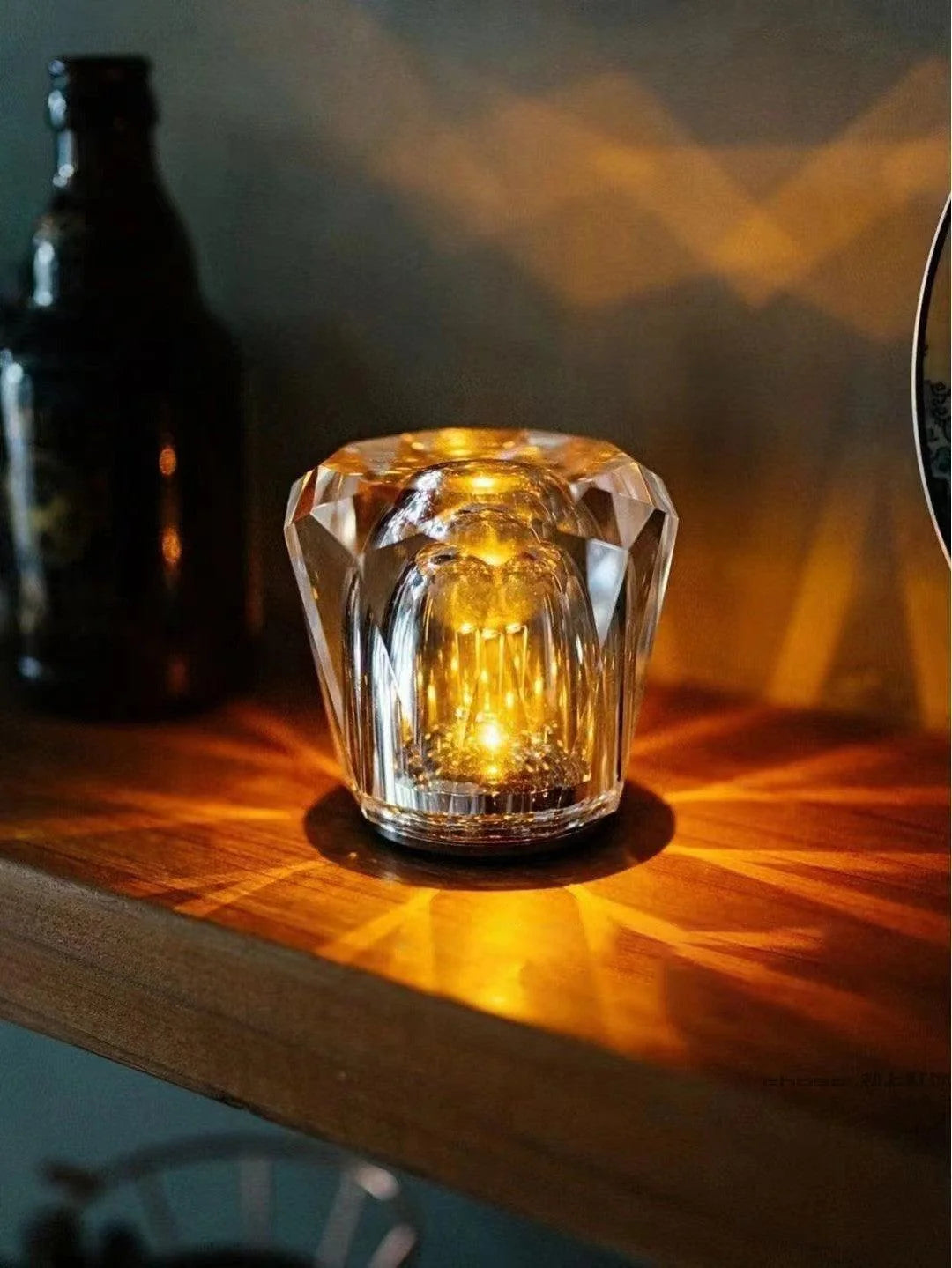 Table Lamp | Diamond-Cut Crystal Prism Shade & USB Rechargeable