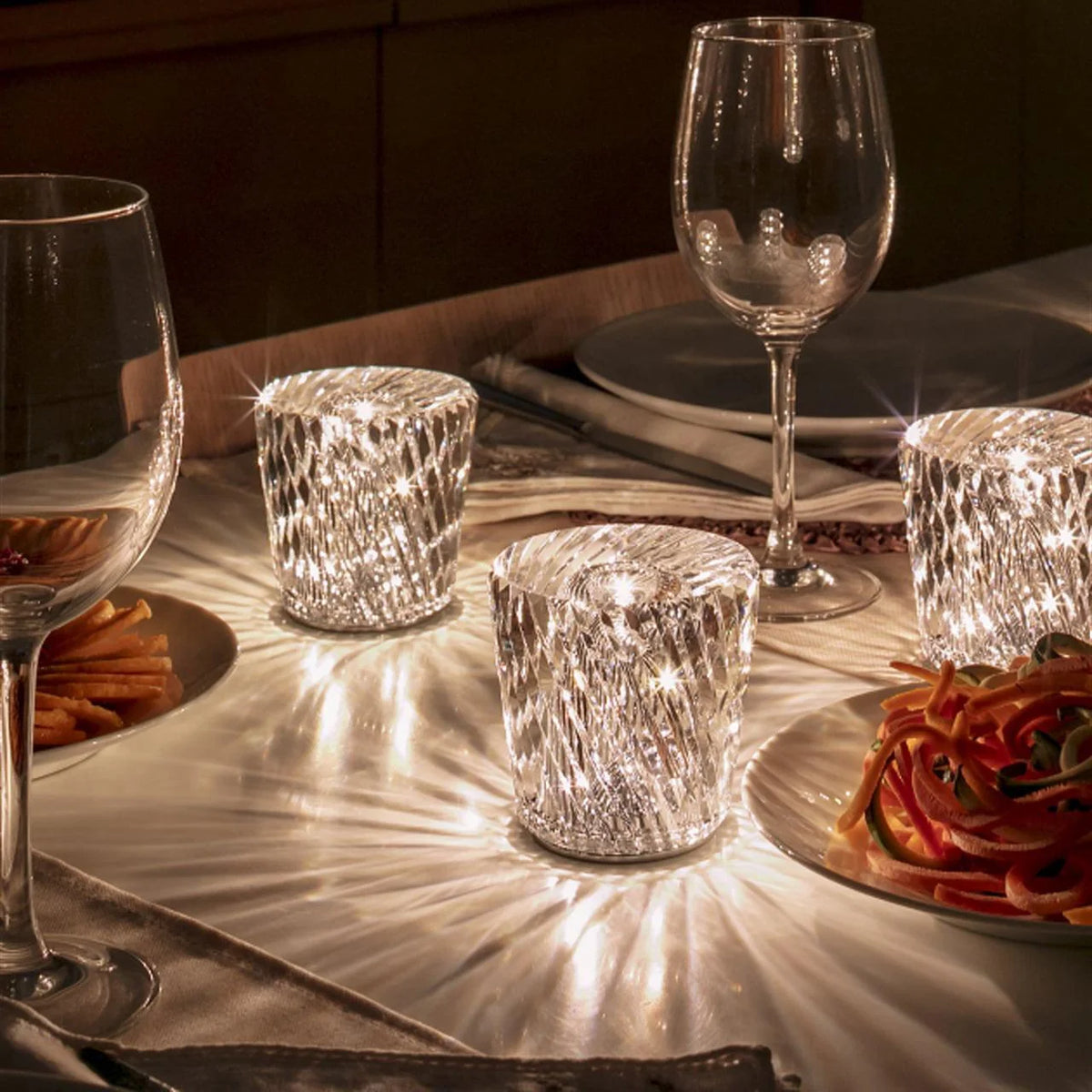 Table Lamp | Diamond-Cut Crystal Prism Shade & USB Rechargeable