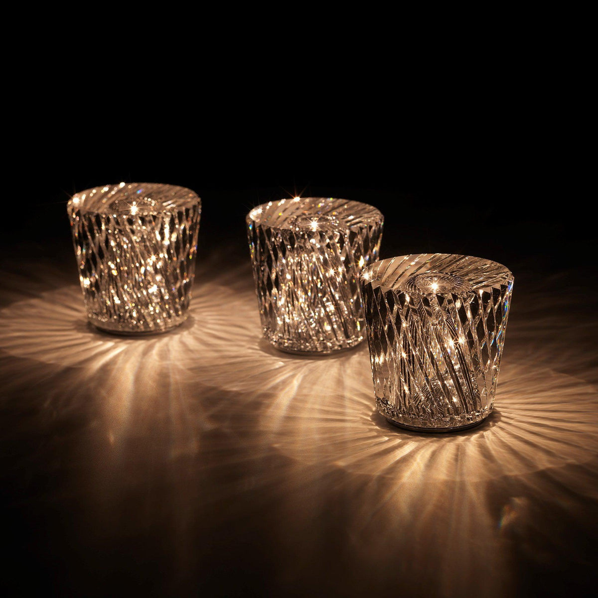 Table Lamp | Diamond-Cut Crystal Prism Shade & USB Rechargeable