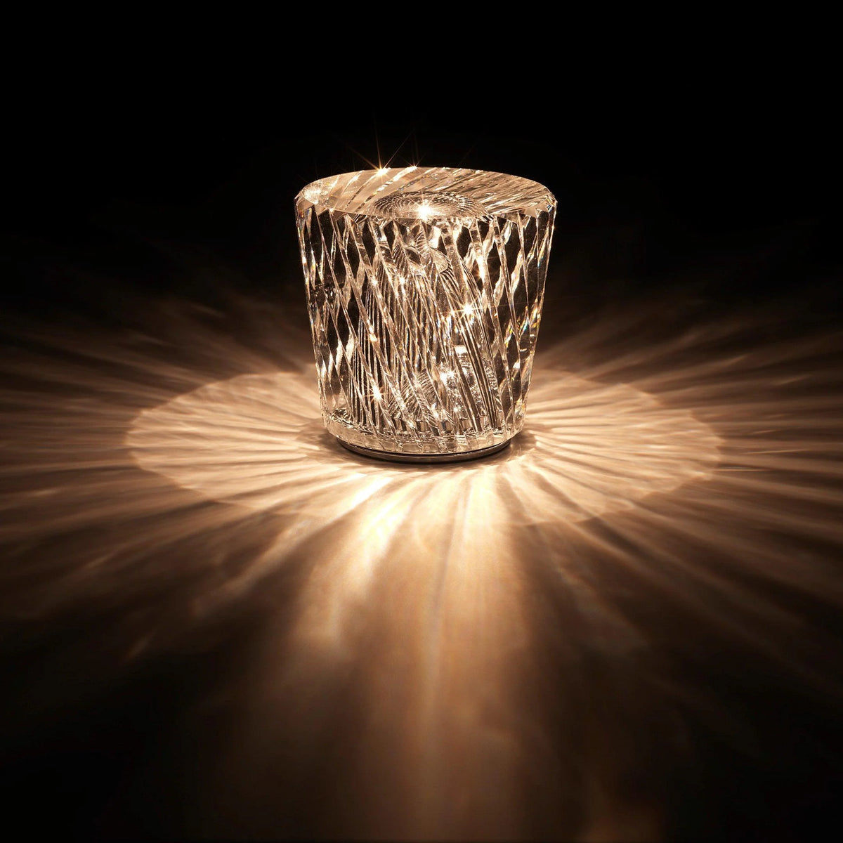 Table Lamp | Diamond-Cut Crystal Prism Shade & USB Rechargeable