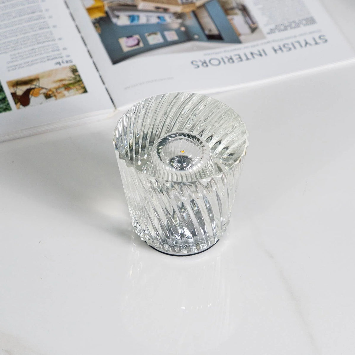 Table Lamp | Diamond-Cut Crystal Prism Shade & USB Rechargeable