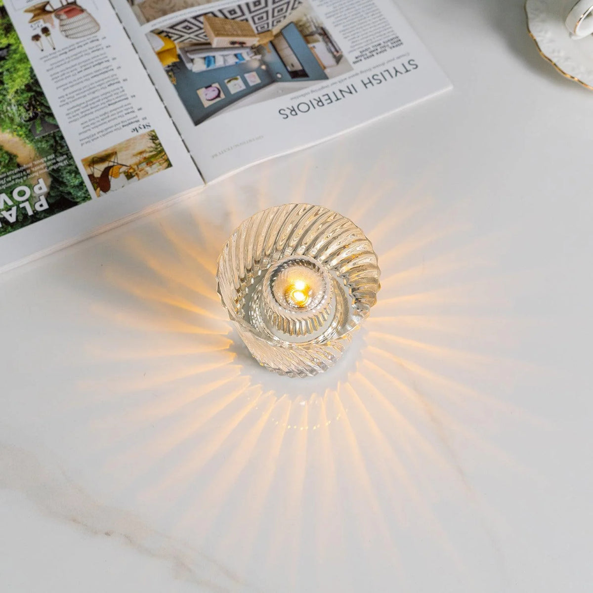Table Lamp | Diamond-Cut Crystal Prism Shade & USB Rechargeable