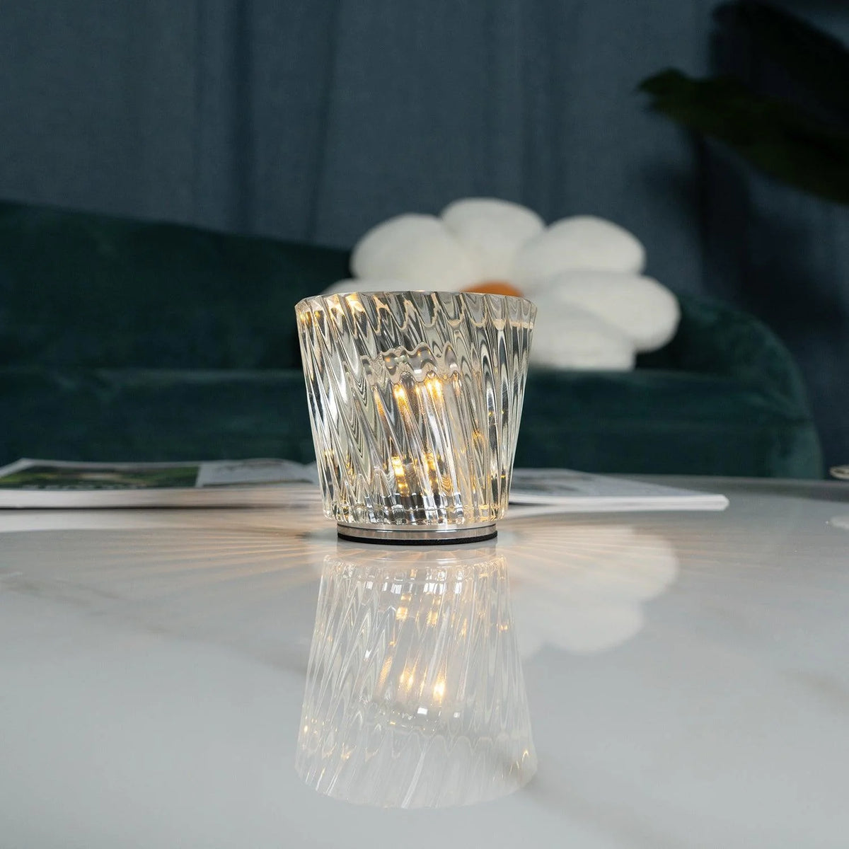 Table Lamp | Diamond-Cut Crystal Prism Shade & USB Rechargeable