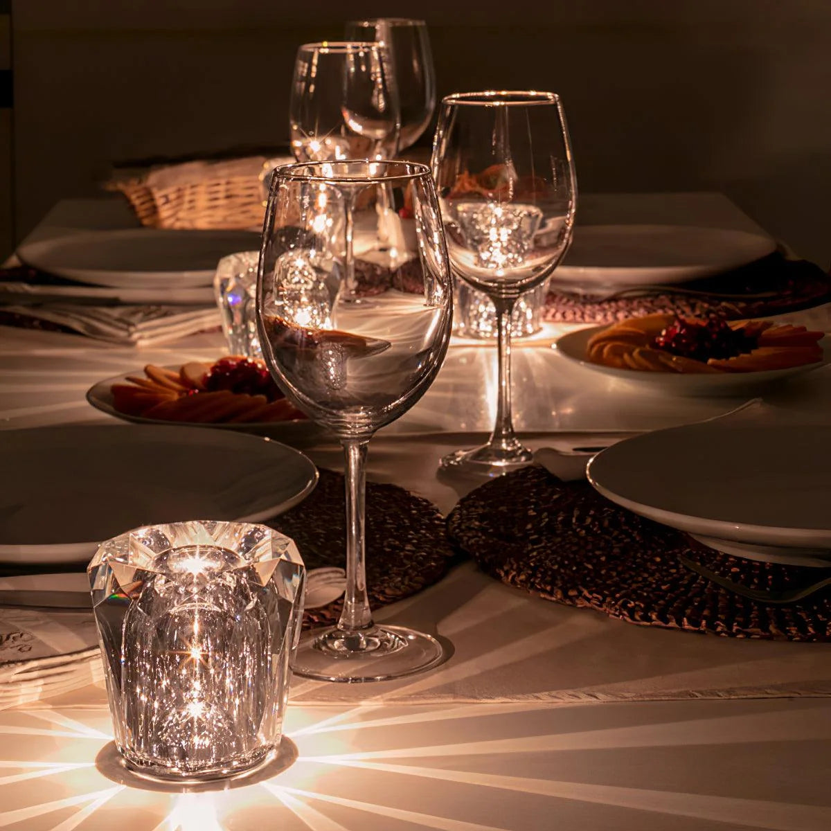 Table Lamp | Diamond-Cut Crystal Prism Shade & USB Rechargeable