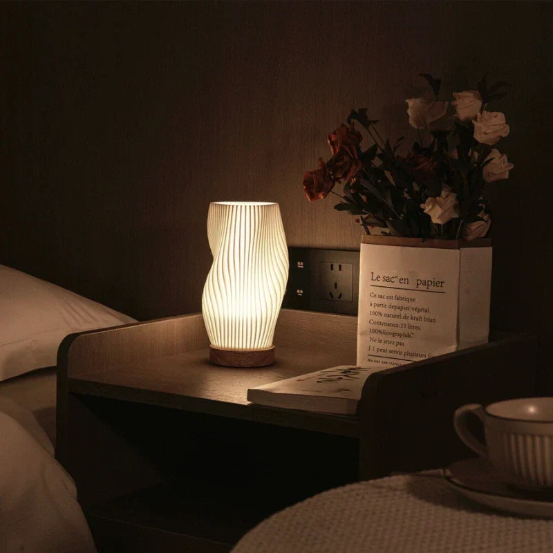 Table Lamp | Dimmable Wave Shade & Two-Tone | USB-Powered