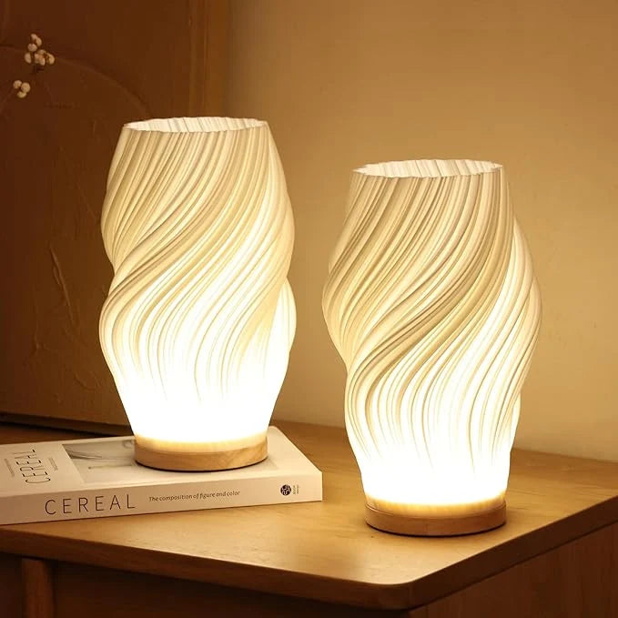 Table Lamp | Dimmable Wave Shade & Two-Tone | USB-Powered