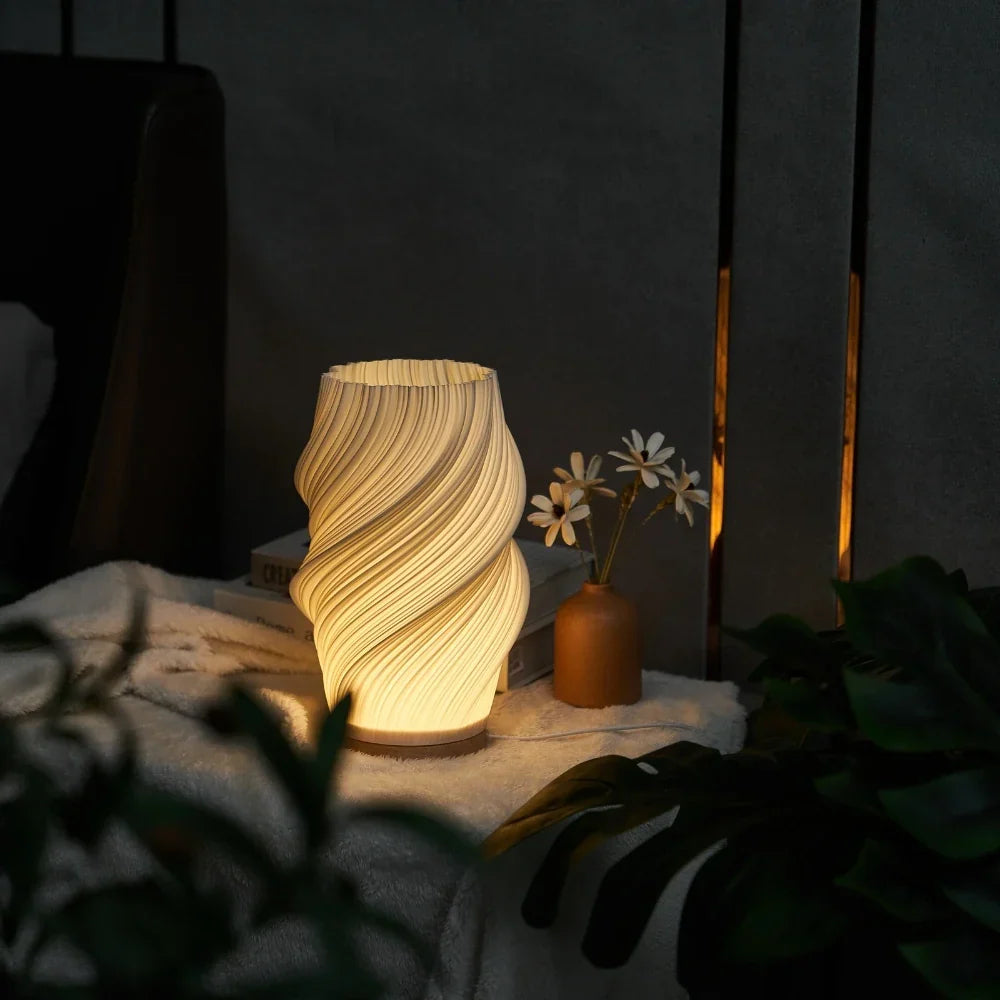 Table Lamp | Dimmable Wave Shade & Two-Tone | USB-Powered