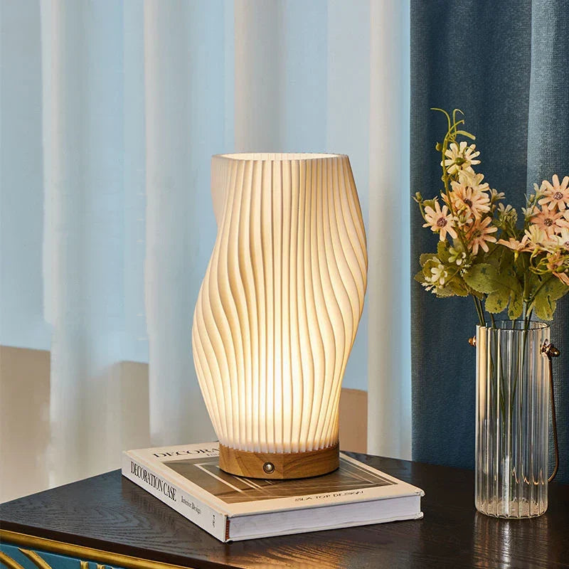 Table Lamp | Dimmable Wave Shade & Two-Tone | USB-Powered