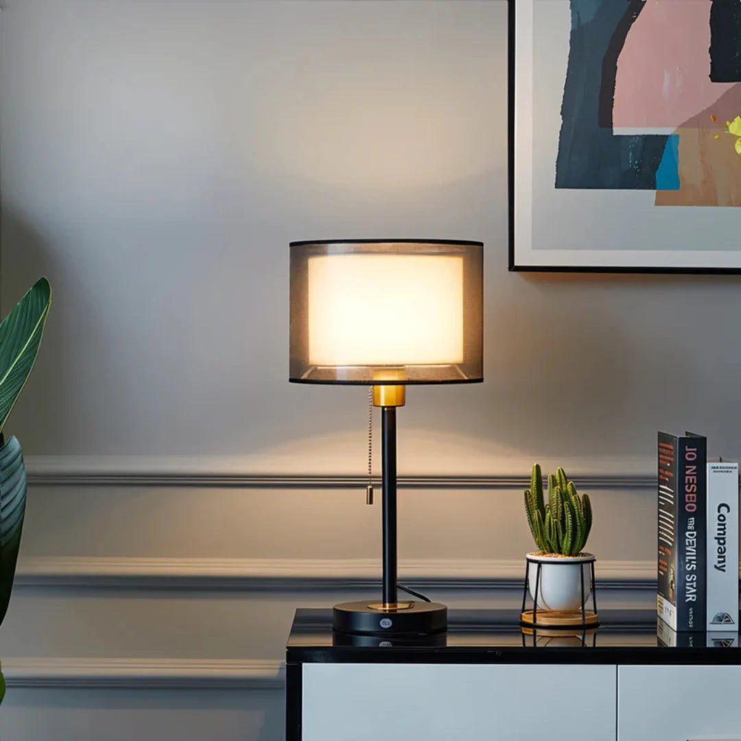 Table Lamp | Double-Layer Fabric Shade & Metal Base