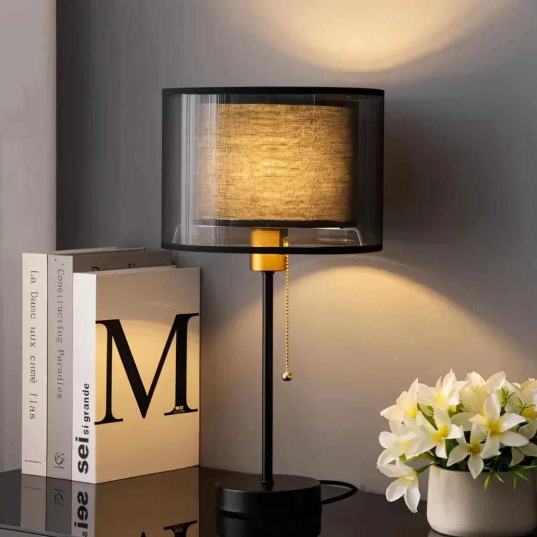 Table Lamp | Double-Layer Fabric Shade & Metal Base