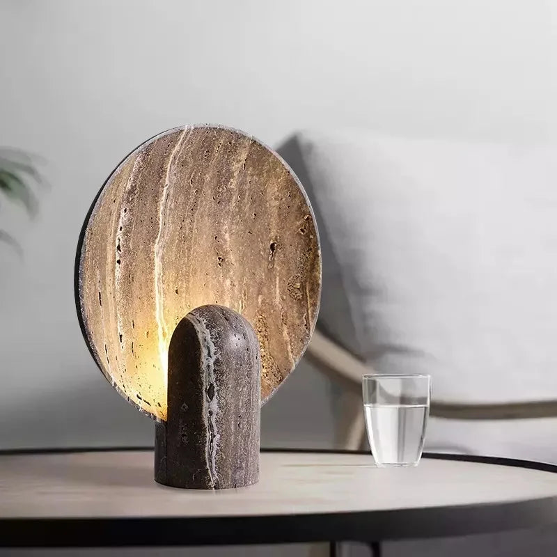 Table Lamp | Faux Travertine Resin & Warm LED Glow | 14 in Height