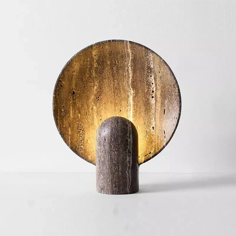 Table Lamp | Faux Travertine Resin & Warm LED Glow | 14 in Height