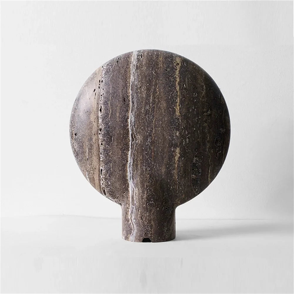 Table Lamp | Faux Travertine Resin & Warm LED Glow | 14 in Height