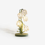 Table Lamp | Floral Glass Petal Shade & Green Metal Stem | 37 cm Height