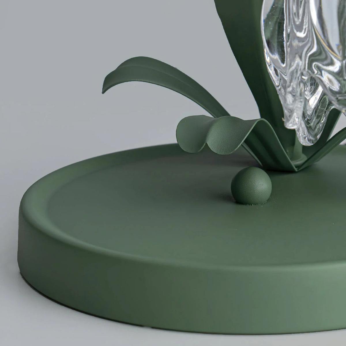 Table Lamp | Floral Glass Petal Shade & Green Metal Stem | 37 cm Height