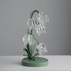 Table Lamp | Floral Glass Petal Shade & Green Metal Stem | 37 cm Height