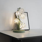 Table Lamp | Floral Glass Petal Shade & Green Metal Stem | 37 cm Height