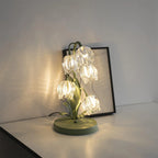 Table Lamp | Floral Glass Petal Shade & Green Metal Stem | 37 cm Height