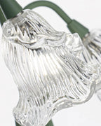 Table Lamp | Floral Glass Petal Shade & Green Metal Stem | 37 cm Height