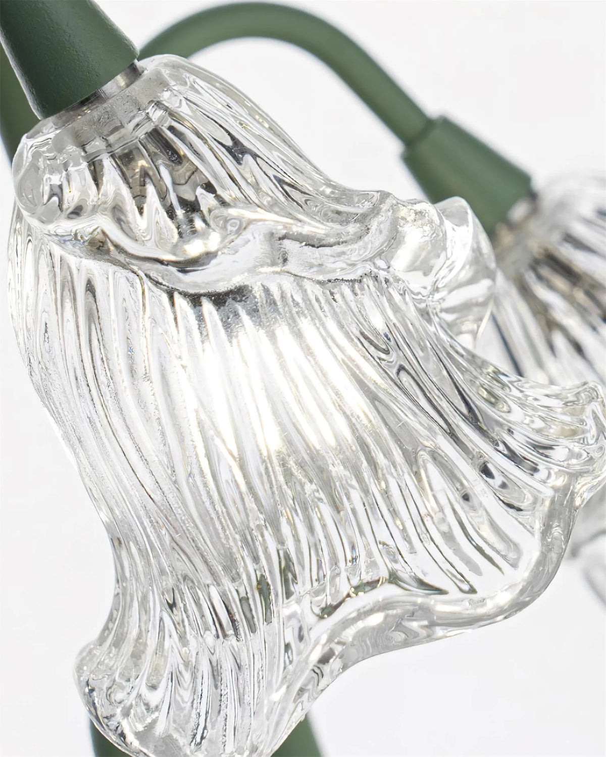 Table Lamp | Floral Glass Petal Shade & Green Metal Stem | 37 cm Height