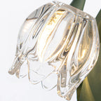 Table Lamp | Floral Glass Petal Shade & Green Metal Stem | 37 cm Height
