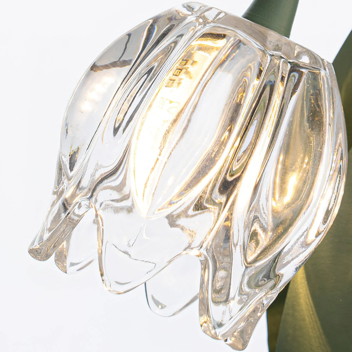 Table Lamp | Floral Glass Petal Shade & Green Metal Stem | 37 cm Height