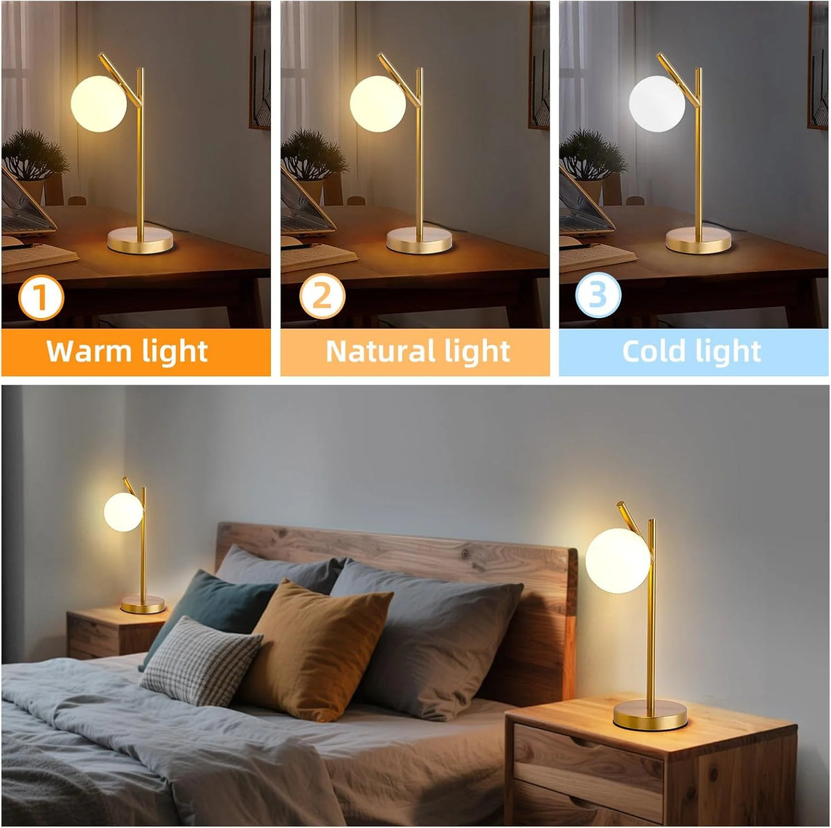 Table Lamp | Frosted Glass Globe & Soft Diffused Light | 3 Color Temperatures
