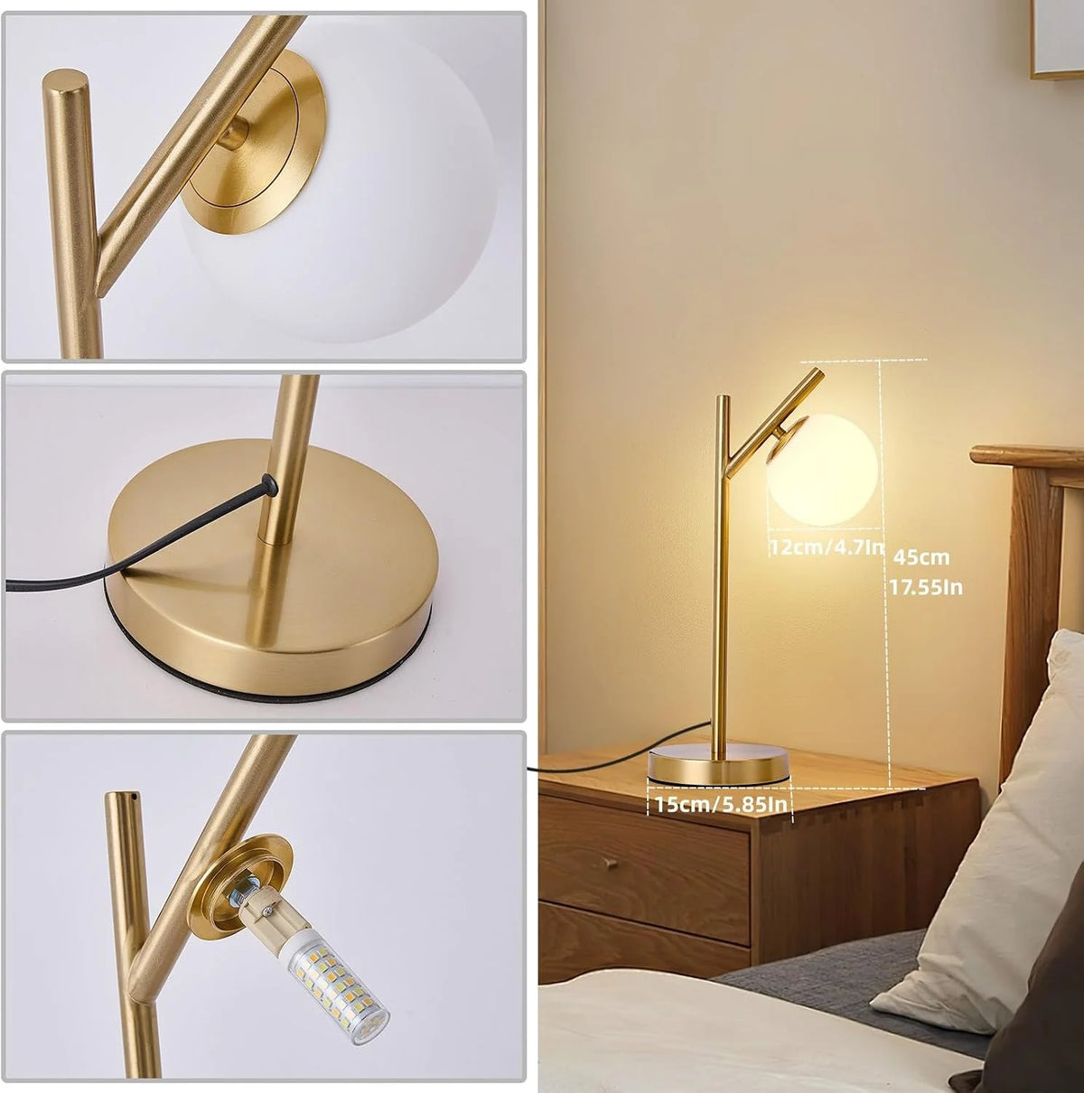 Table Lamp | Frosted Glass Globe & Soft Diffused Light | 3 Color Temperatures