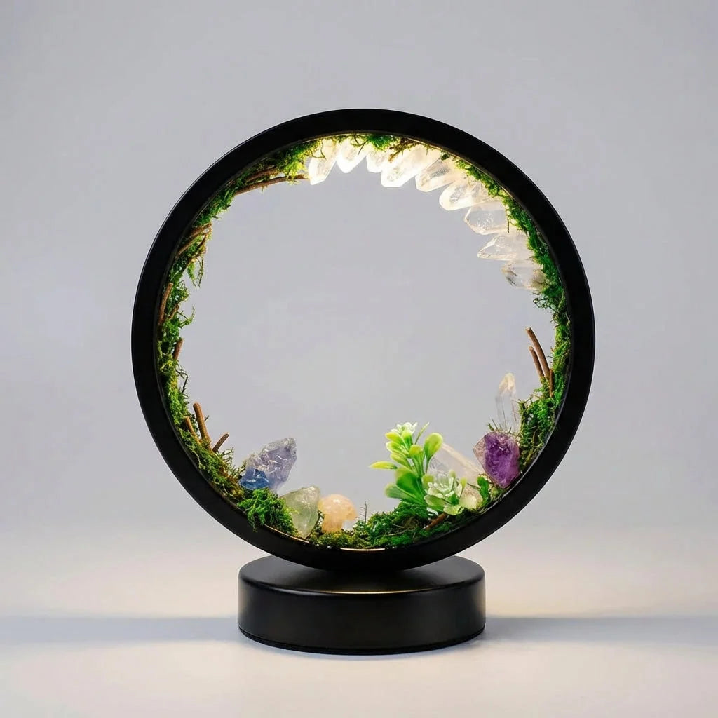 Table Lamp | Genuine Crystals & Lifelike Greenery | 18 x 22 cm