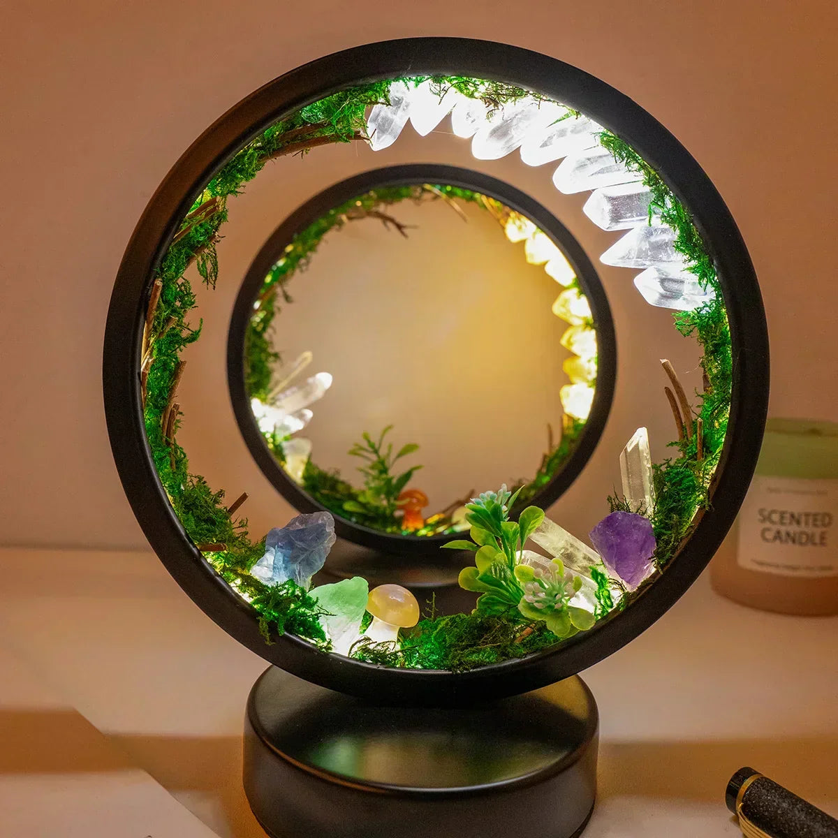 Table Lamp | Genuine Crystals & Lifelike Greenery | 18 x 22 cm