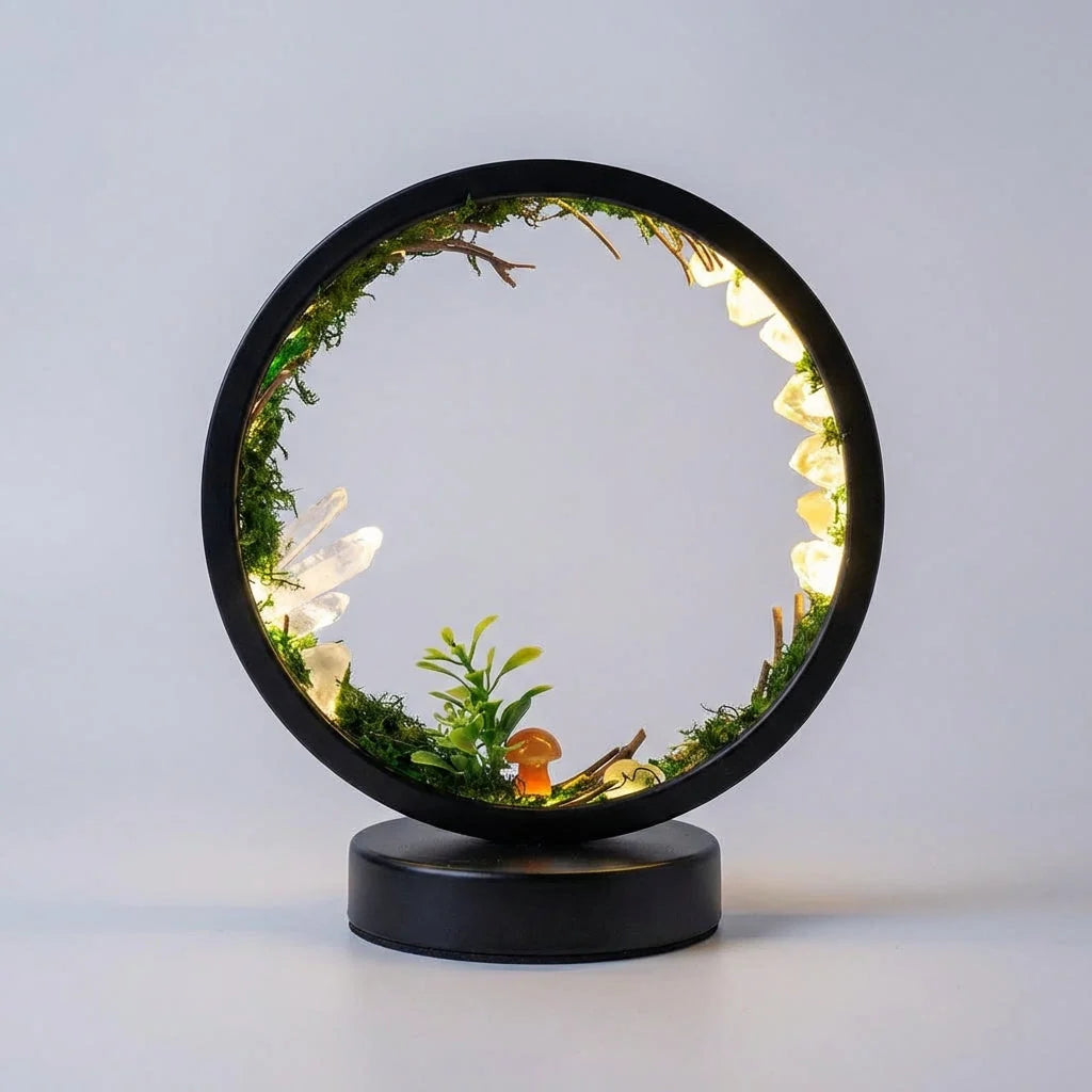 Table Lamp | Genuine Crystals & Lifelike Greenery | 18 x 22 cm