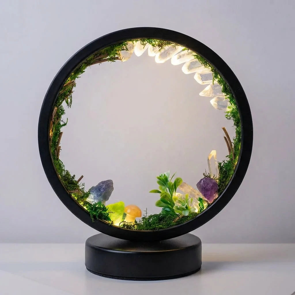 Table Lamp | Genuine Crystals & Lifelike Greenery | 18 x 22 cm