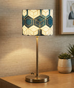 Table Lamp | Geometric Fabric Shade & Brass-Finish Metal Frame
