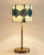 Table Lamp | Geometric Fabric Shade & Brass-Finish Metal Frame