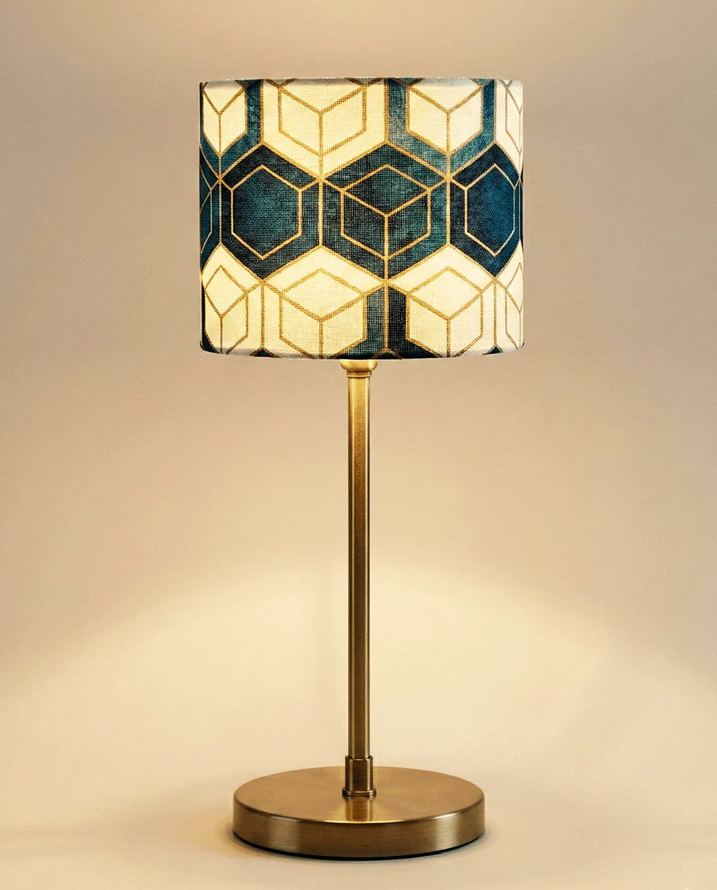 Table Lamp | Geometric Fabric Shade & Brass-Finish Metal Frame