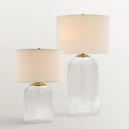 Table Lamp | Glass Base & Linen Shade | E26 Compatible & Dimmable