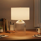 Table Lamp | Glass Base & Linen Shade | E26 Compatible & Dimmable