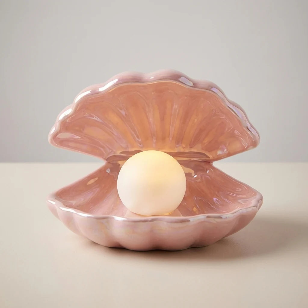 Table Lamp | Glazed Ceramic Shell & Cordless Removable Pearl Light